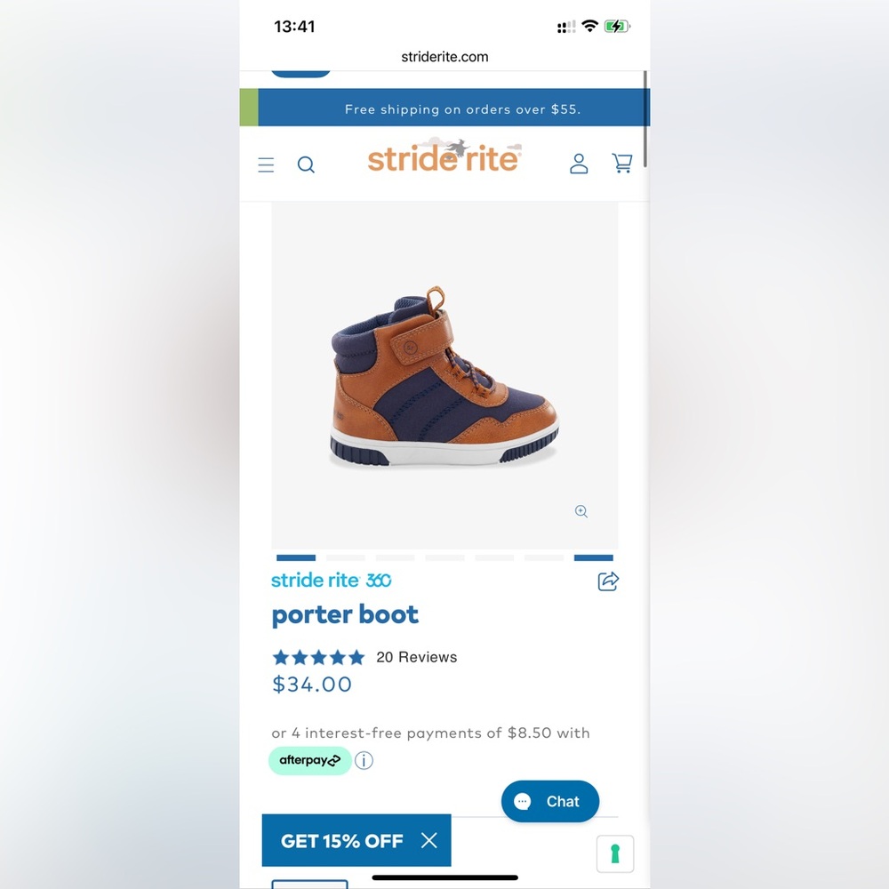 Size 8, New with tags, Stride Rite Kids Porter Boot - Navy and Tan